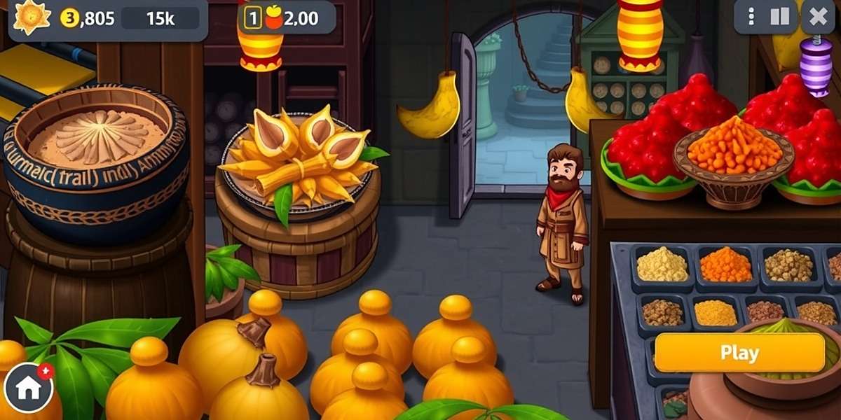 Turmeric Trail Indian Journey Spice Market Turmeric Trail Indian Journey gameplay showing a traditional spice market with various Indian spices and traders